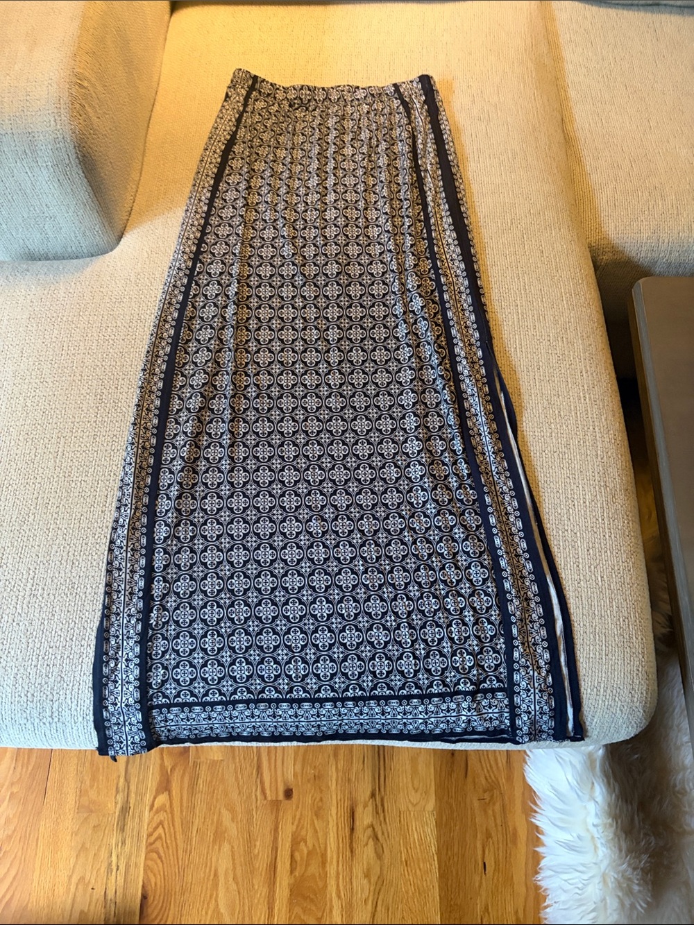 Max Studio Dark Navy and White Printed Maxi Skirt
